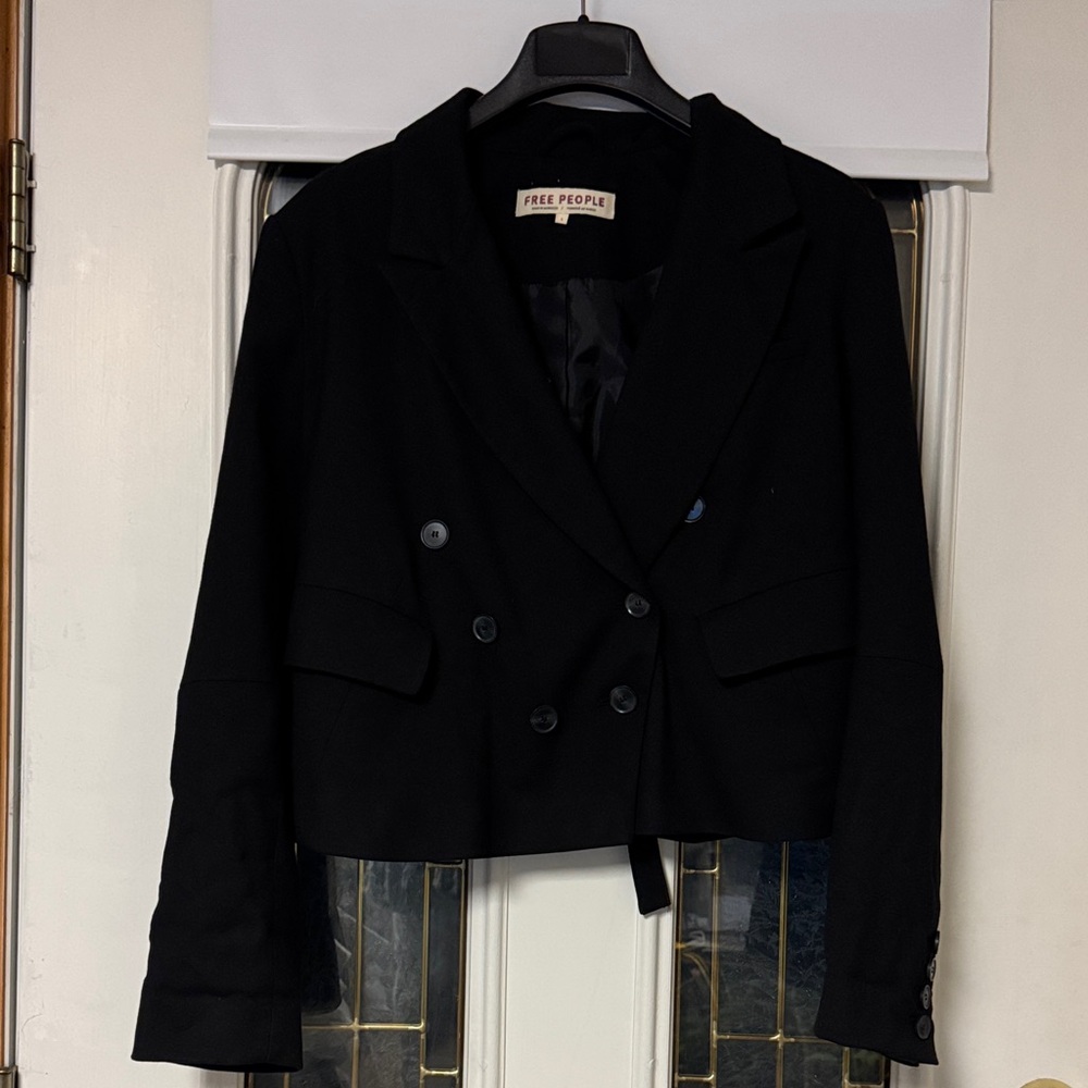 Free People Black Double-Breasted Blazer